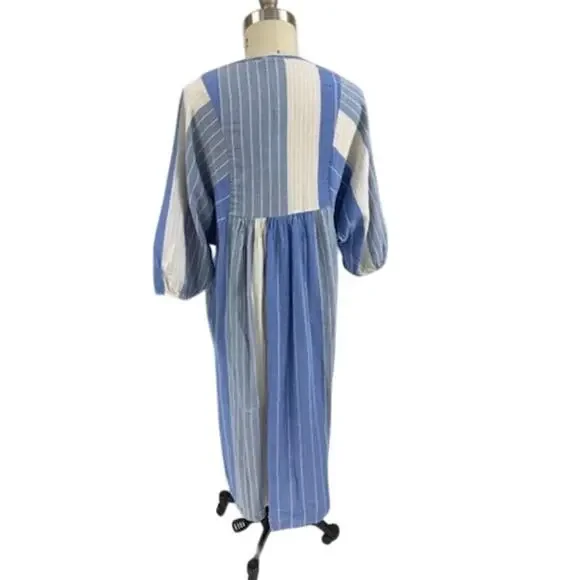 NWT Laura Gotti Blue Striped Midi Dress M Made in Italy Coastal Artisan